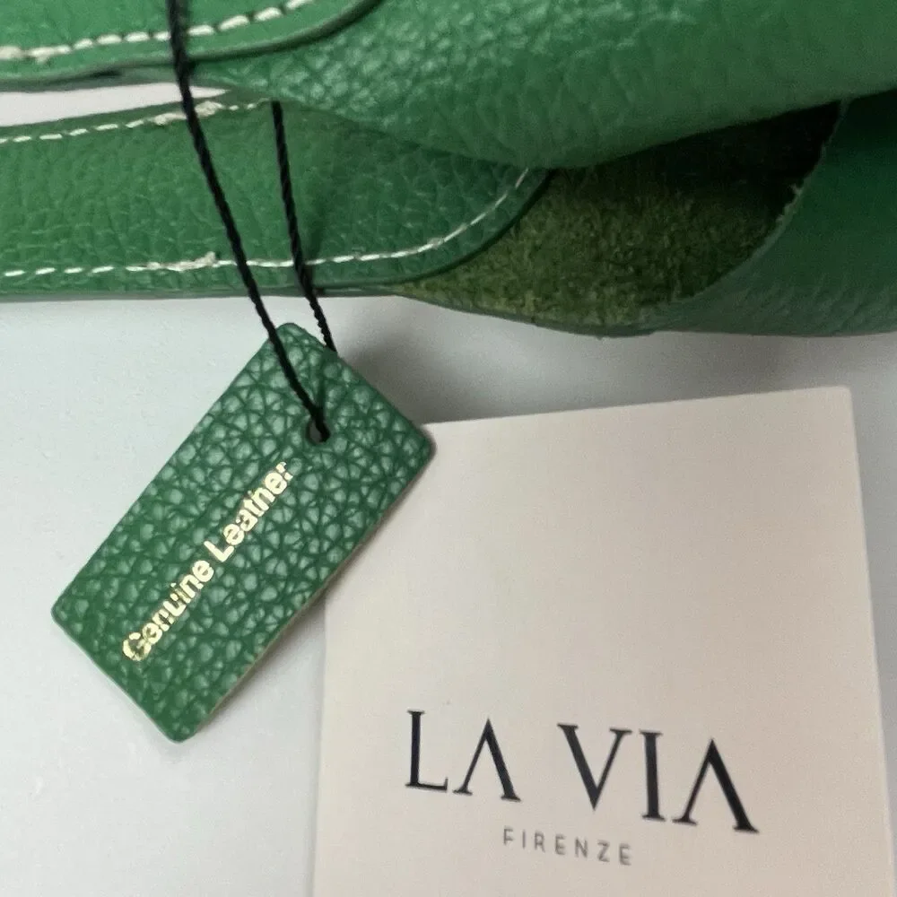 NWT La Via Firenze Green Leather Hobo Bag Made in Italy Shopper Tote Heritage
